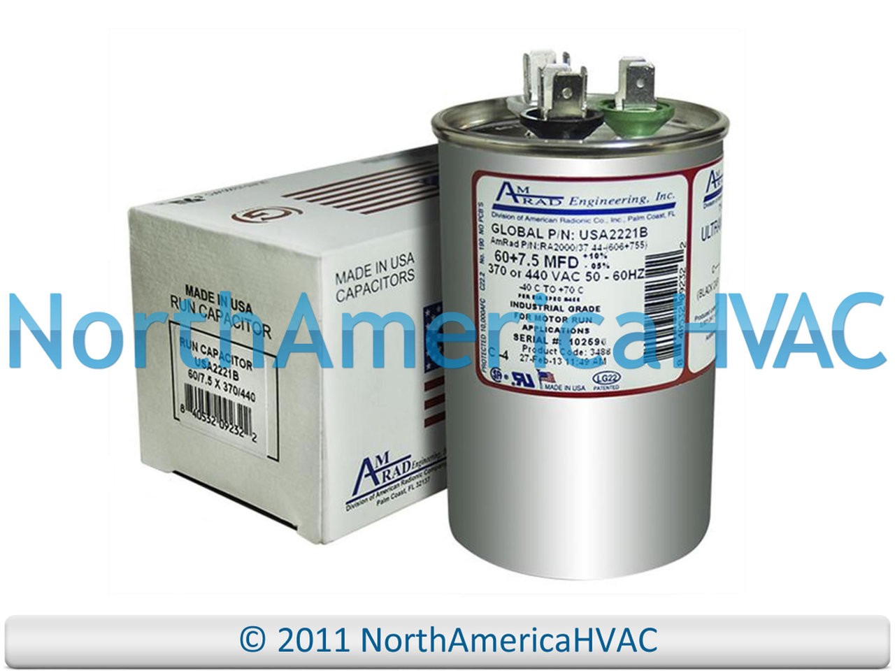 Amrad Run Capacitor 50+3 UF 370/440V - OEM Replacement For USA2237A, Made In USA